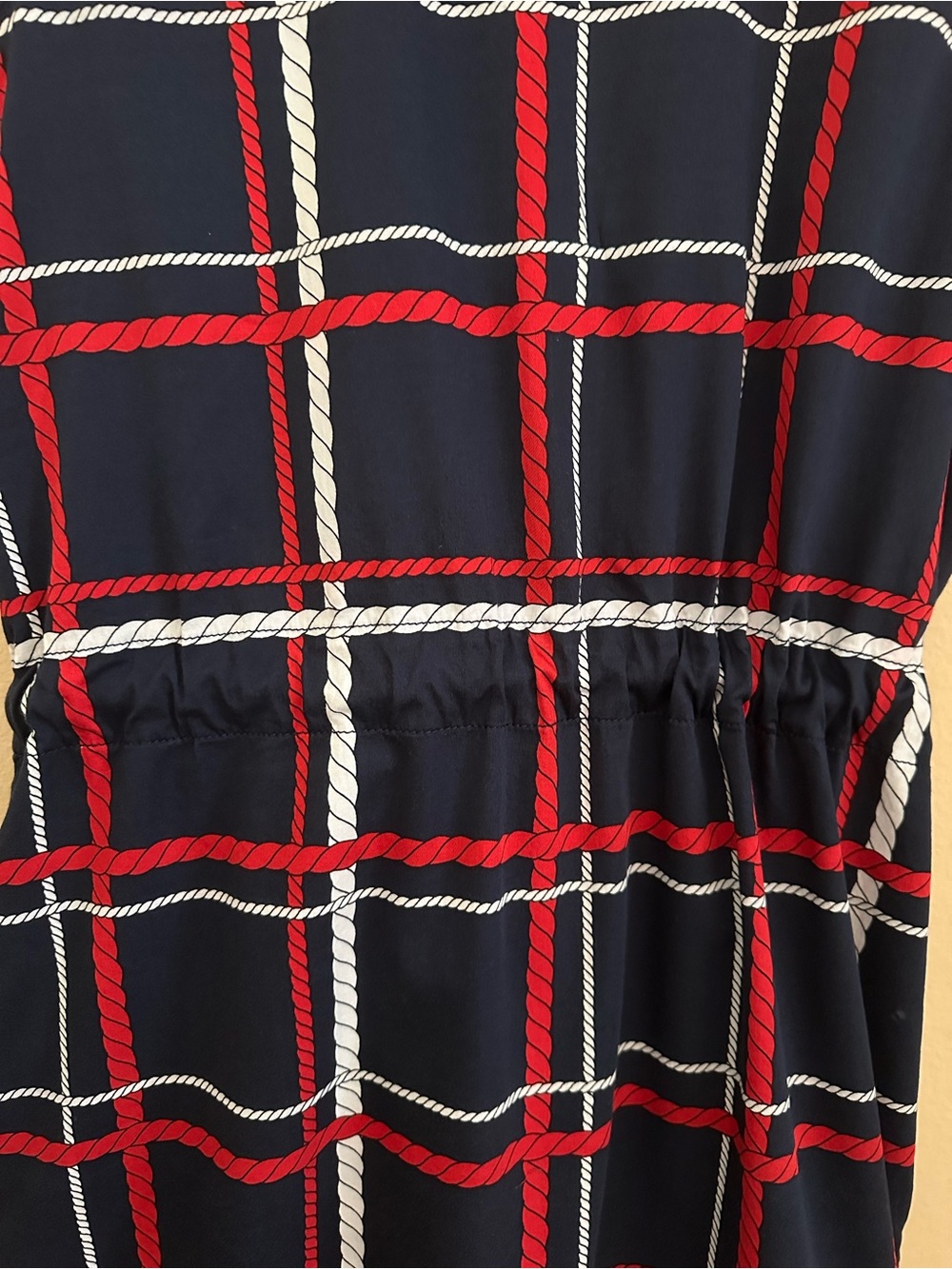 Talbots Navy Sleeveless Plaid Shirt Dress with Red and White Trim - Picture 11 of 16